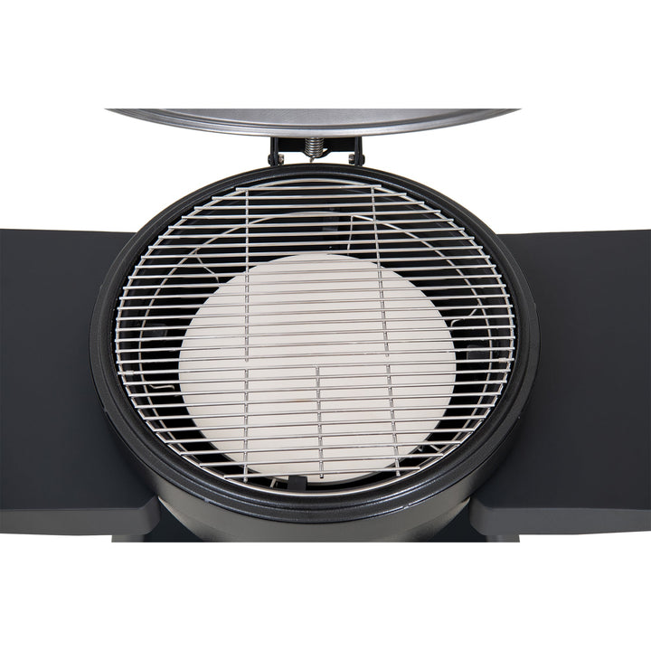 Egg-shaped grill with pizza plate, black