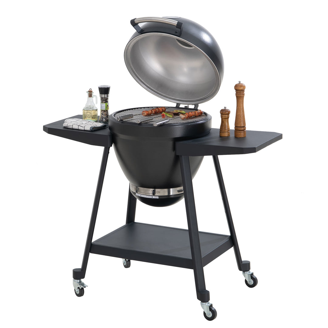 Egg-shaped grill with pizza plate, black